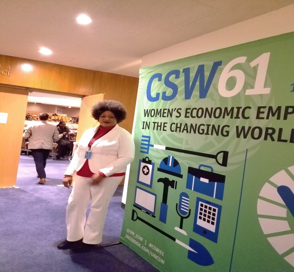 Founder Emary Price at CSW61 representing Oneness Foundation